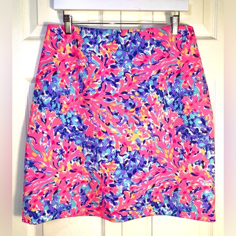 Lilly Pulitzer Coco Coral Crab Print Skirt only  Bright Pink Blue Size L
